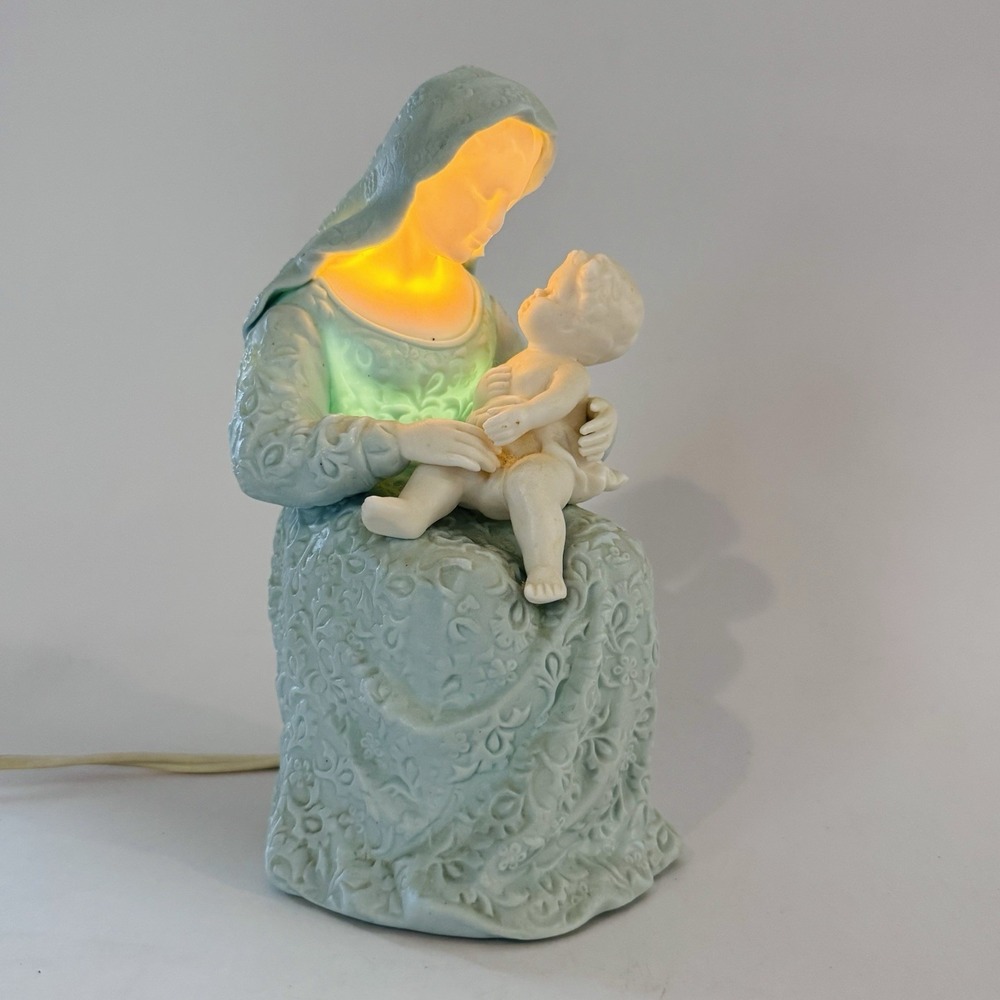 Vintage 50s Lewill VERITHIN Seated Madonna & Child Ceramic Figurine Lamp Works